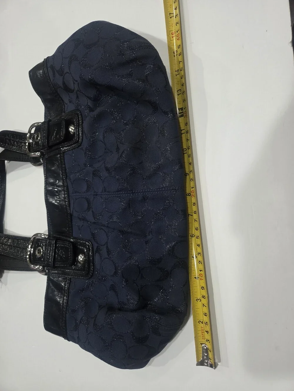 Coach Soho  Signature Jacquard Shoulder Bag with Black Leather Trim 17×8×5in.